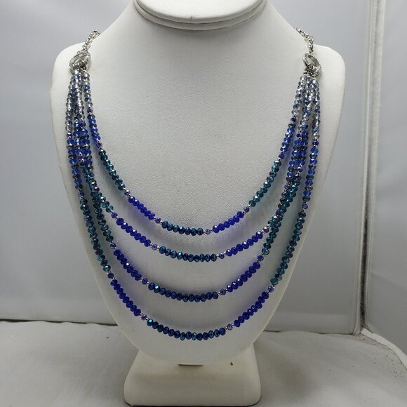 Ali Khan 4 row Sapphire glass beads with silver chain layered necklace - Picture 1 of 9
